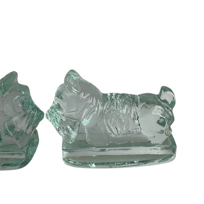 Pair Scottie Dogs Glass Heavy Bookends Set of 2 Seaglass Green