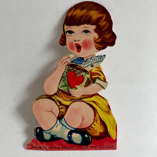 Vintage "Sweets to the Sweet" Valentine Card Mechanical Your My Sugar Girl Gum