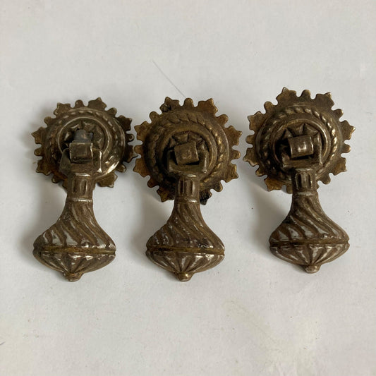 Lot 3 Antique Drawer Pulls Brass Victorian Hanging Bell Shaped Vintage