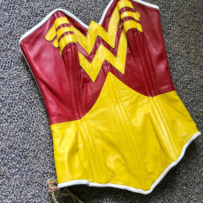 Hour Glass Corsetry Genuine Leather Wonder Woman Corset Size L RARE!
