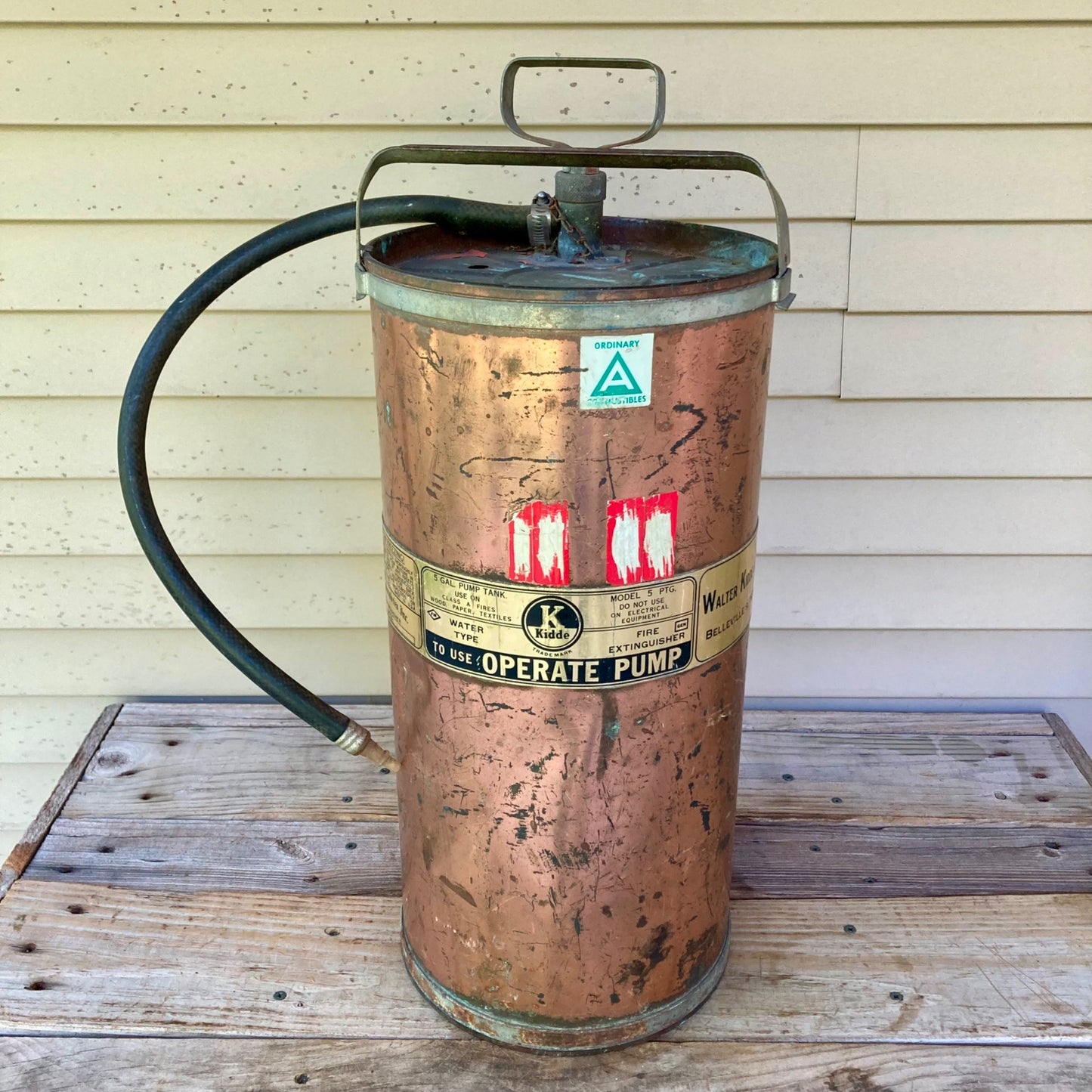 Vintage Kidde Model 5 PTG Copper Fire Extinguisher 5 Gallon Pump Tank Class A