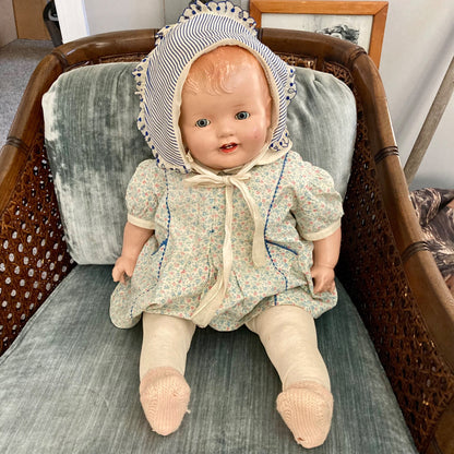 Antique 25" Doll Baby Eyes Open & Close Kinda Creepy!