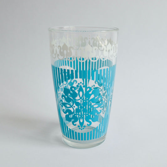 Anchor Hocking Vintage LARGE Teal Blue & White Printed Drinking Glass