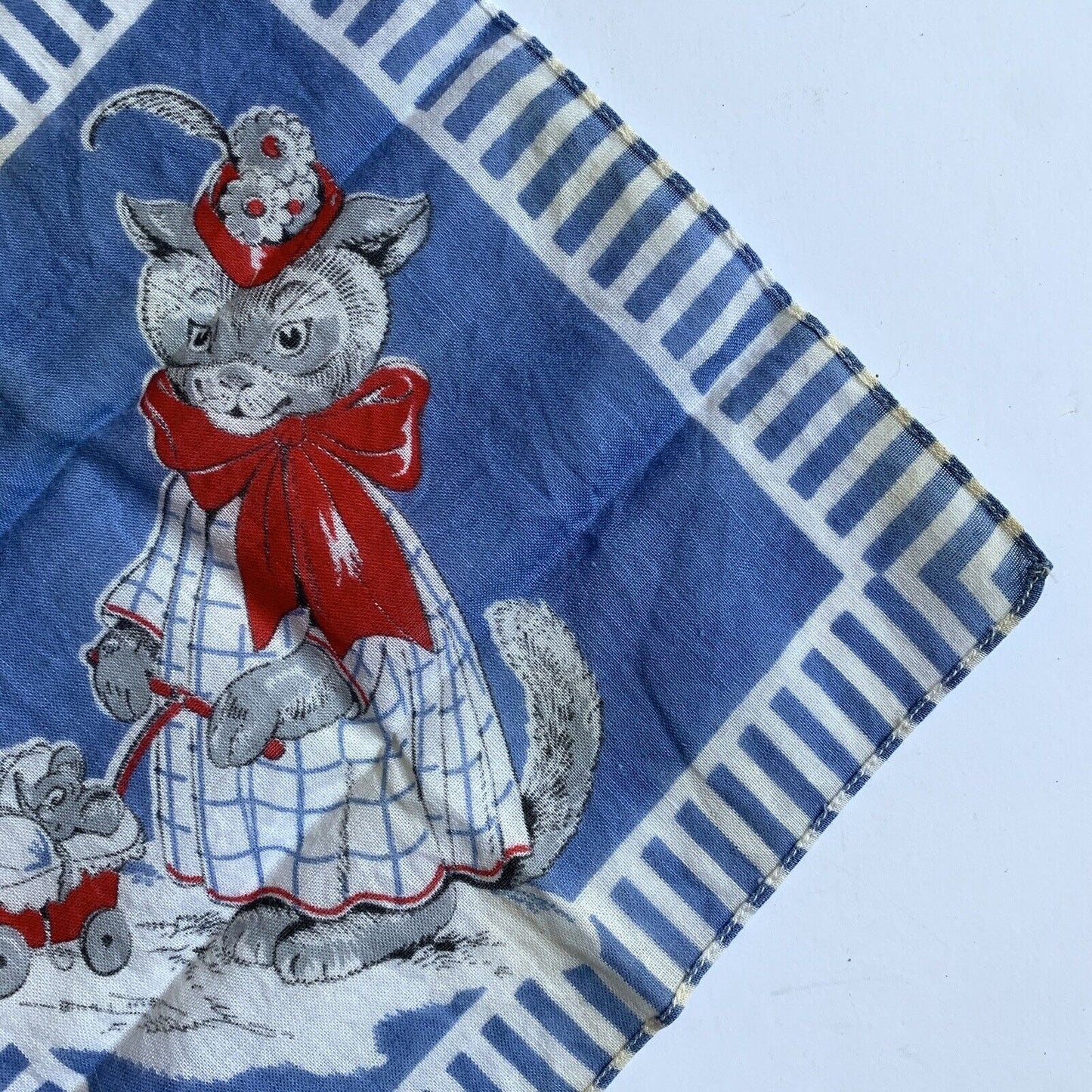 VINTAGE Child’s Handkerchief Hanky Cat Mouse Baby Buggy