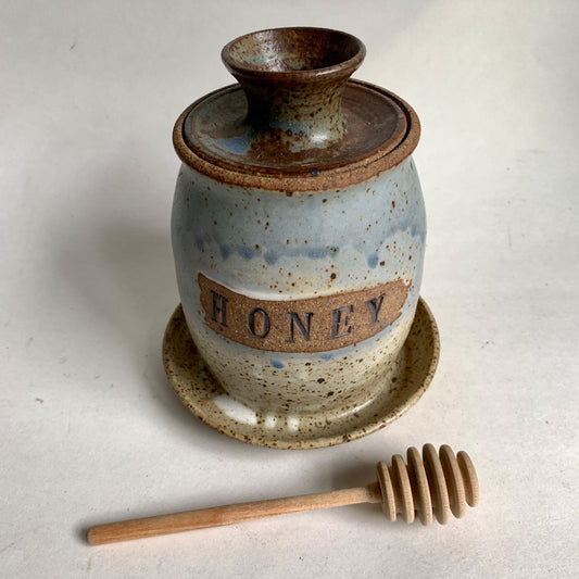 Honey Pot Lidded with Stick Pottery Handmade