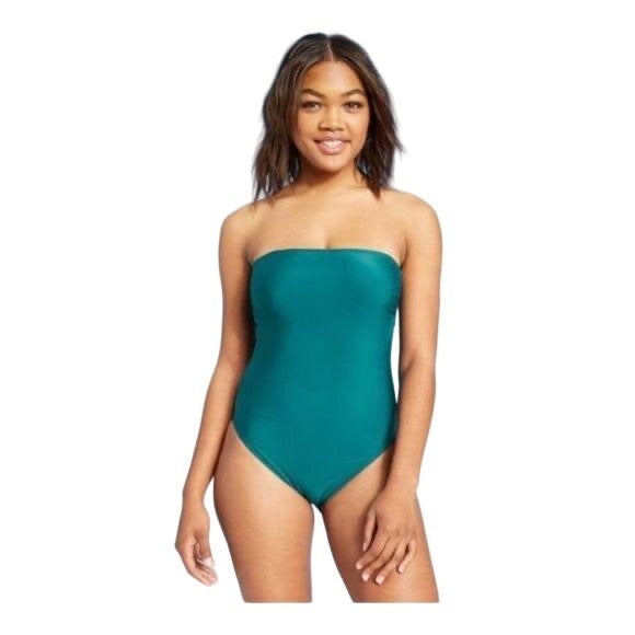 Shade & Shore Teal Bandeau Tie Back Swimsuit