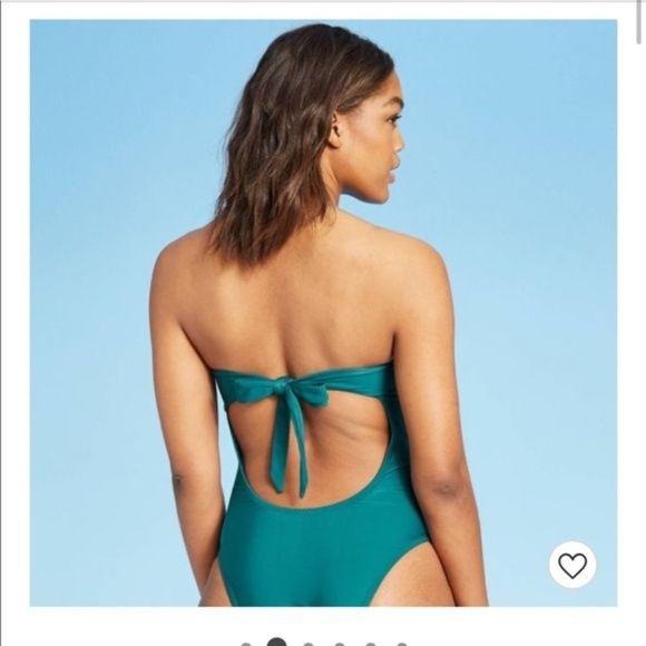 Shade & Shore Teal Bandeau Tie Back Swimsuit