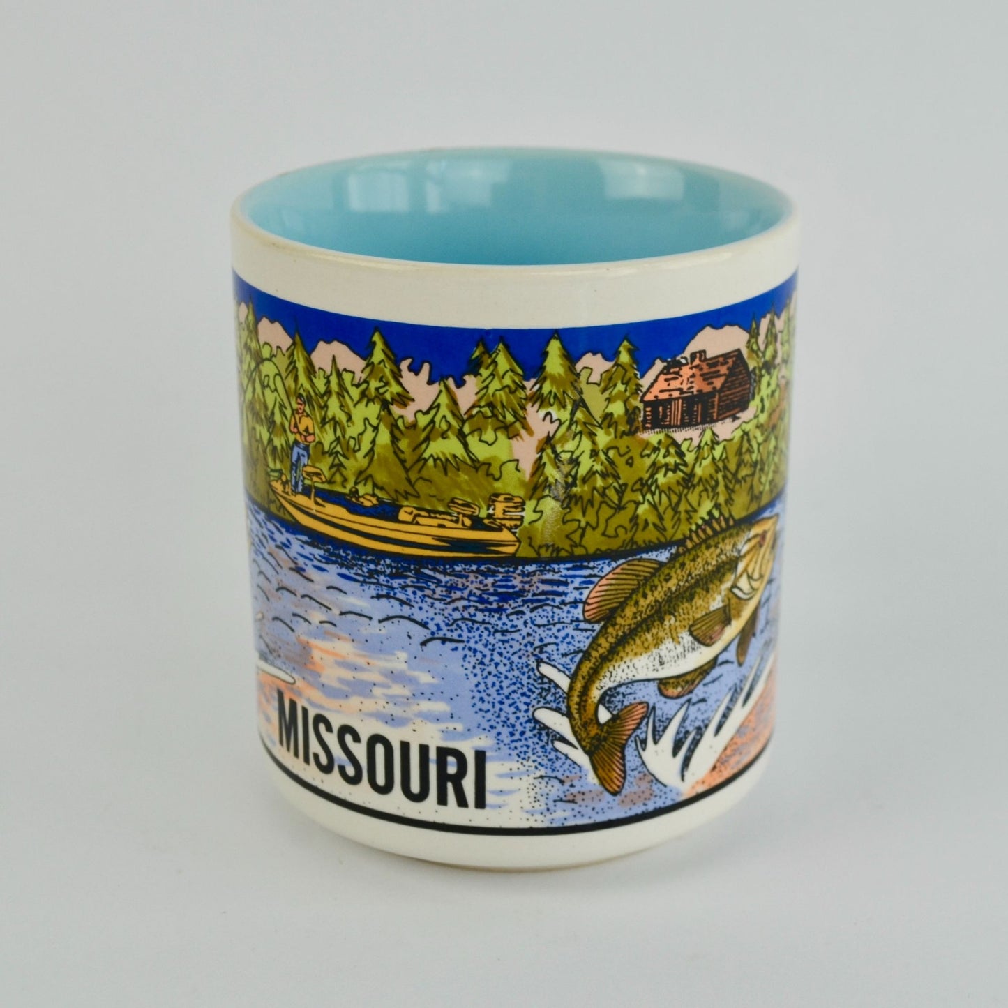 Missouri Coffee Mug Vintage Fish Boat Cabin Teal Interior