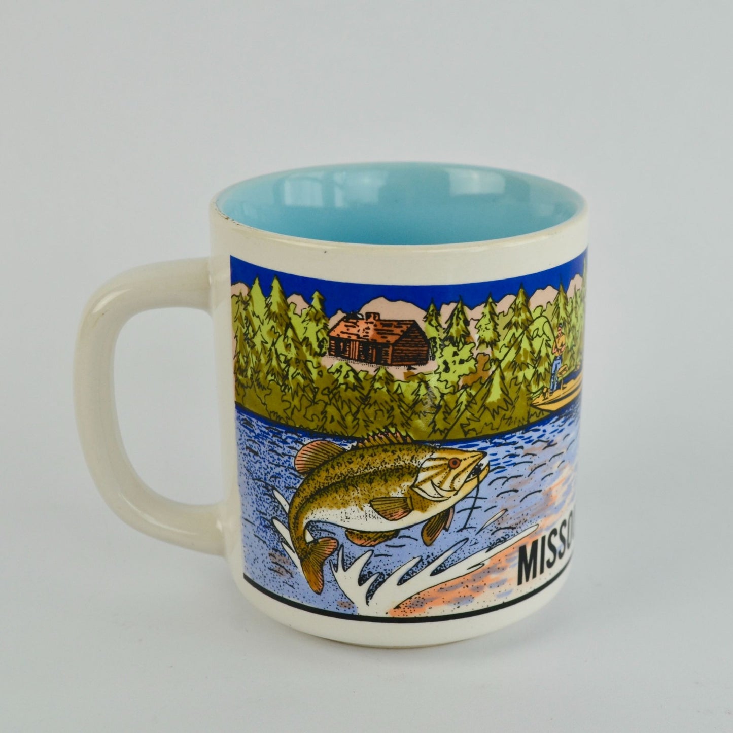 Missouri Coffee Mug Vintage Fish Boat Cabin Teal Interior