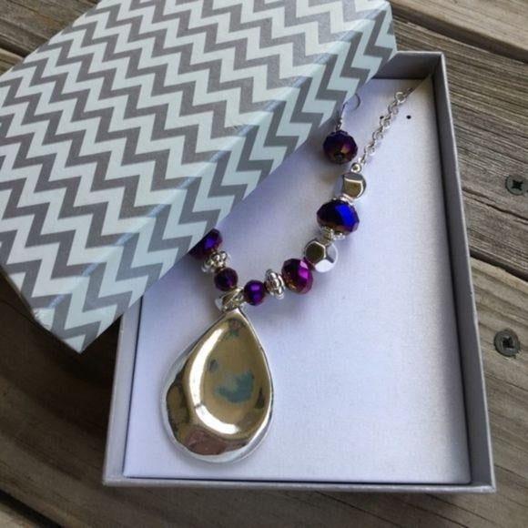 Purple & Silver Teardrop Pendant Necklace