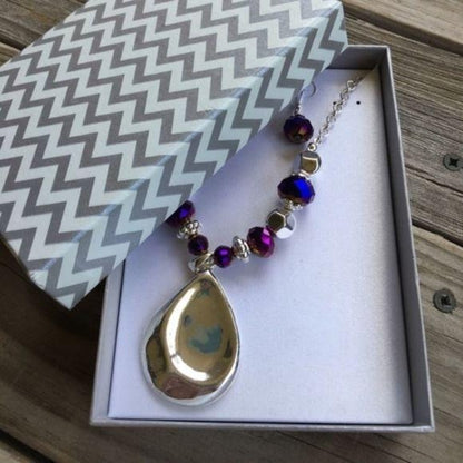 Purple & Silver Teardrop Pendant Necklace