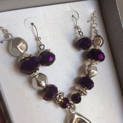 Purple & Silver Teardrop Pendant Necklace