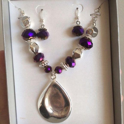 Purple & Silver Teardrop Pendant Necklace