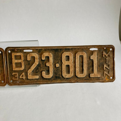 Pair Vintage 1934 Minnesota License Plates Matching Numbers B23-801 MN