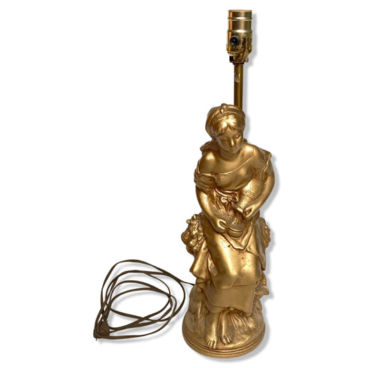 Relic Art LTD Brooklyn NY MCM Lady Figurine Gold Toned Lamp