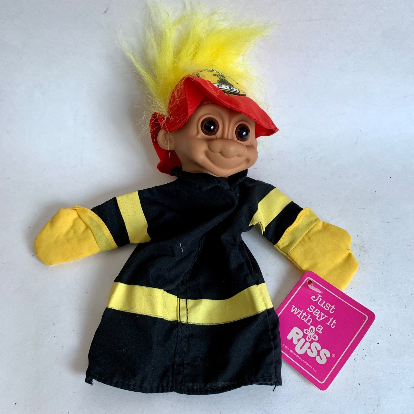 Russ Troll Vintage Fireman Firefighter Puppet WITH TAGS