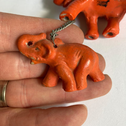 Orange Elephants Baby & Momma Mom Chained Japan Vintage