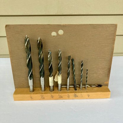 Lot 9 Vintage Drill Bit Set Stand Wood Drill