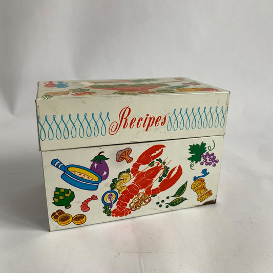 Vintage Ohio Art Metal Recipe Box Lobster Design