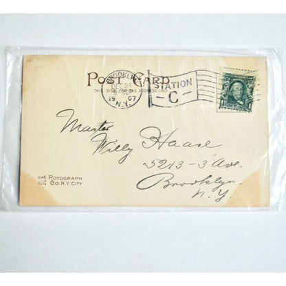 1907 Antique Merry Christmas Postcard Children Eating at Table