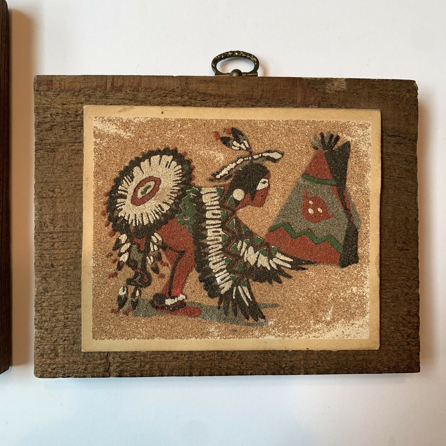 The Eagle Dance Ceremony Sand Art on Wood Pictures Pair