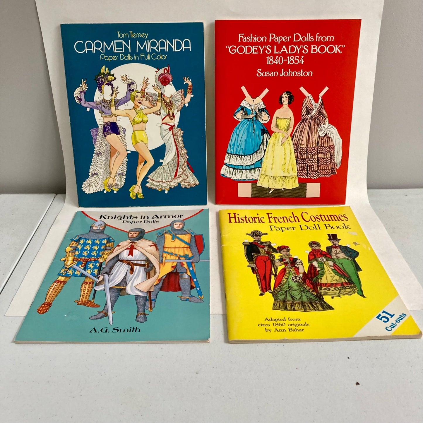 Lot 4 Paper Doll Books ALL UNCUT Carmen Miranda Knights in Armor French Costumes