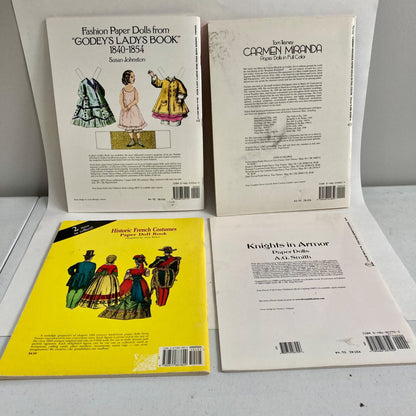 Lot 4 Paper Doll Books ALL UNCUT Carmen Miranda Knights in Armor French Costumes