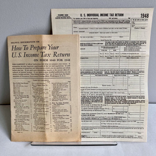 Vintage 1948 IRS Forms 1040 Schedule D, How To Prepare Your US Income Tax Return