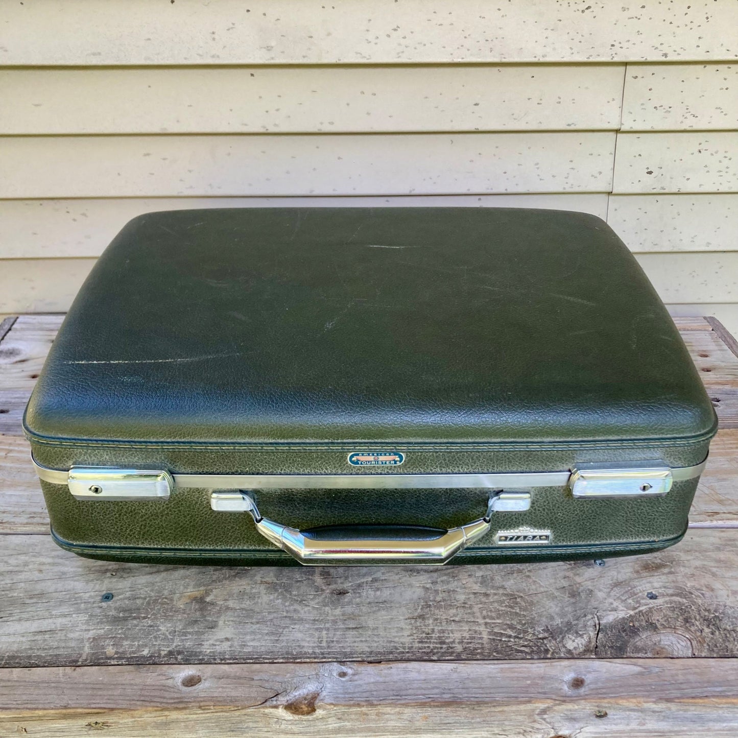 Set 2 Vintage American Tourist Tiara Suitcases Green Hard Shell Luggage NO KEY