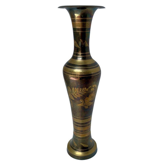 Vintage Etched Brass Tall Vase