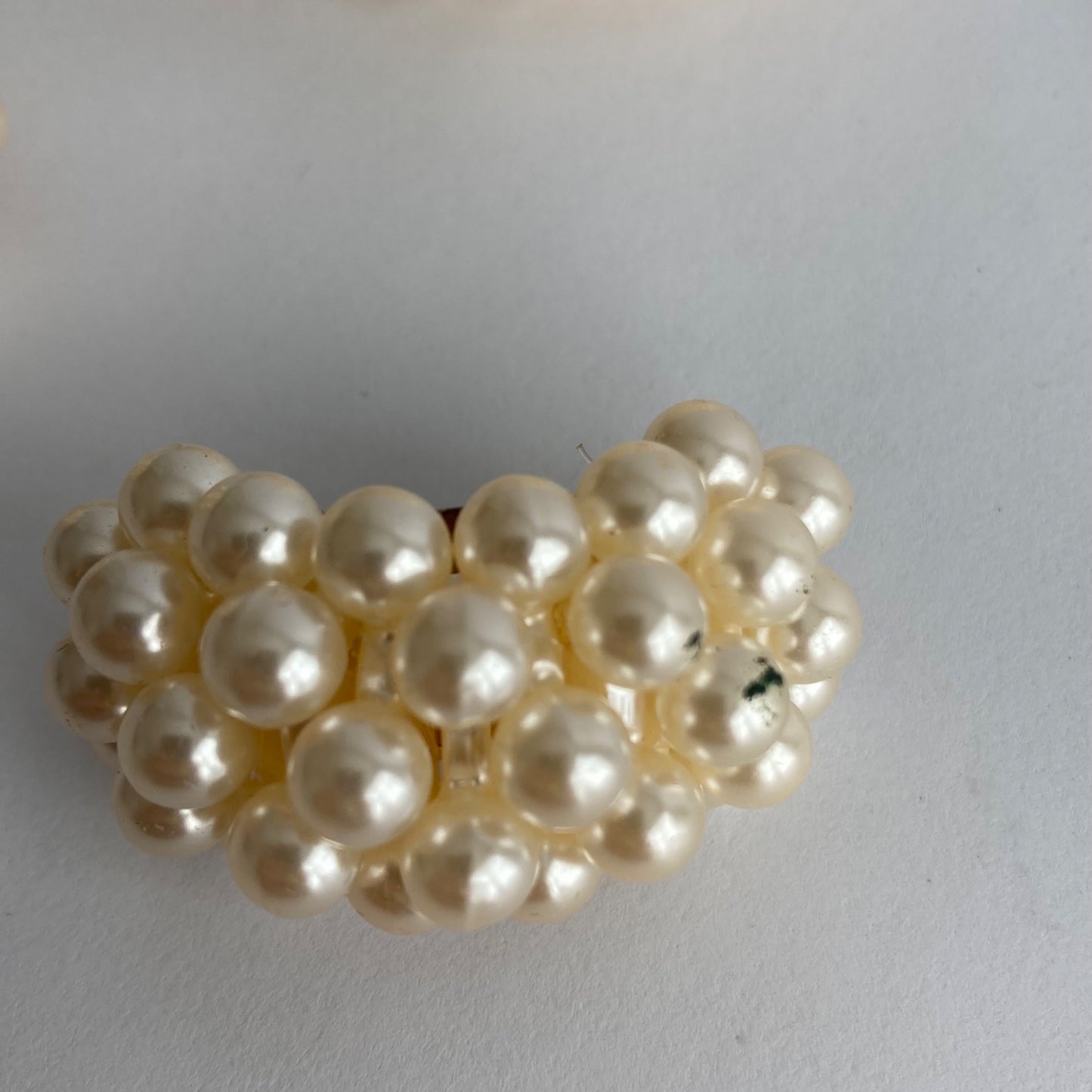 Vintage Faux Pearl Stretch Cluster Bracelet & Clip-On Earrings Set