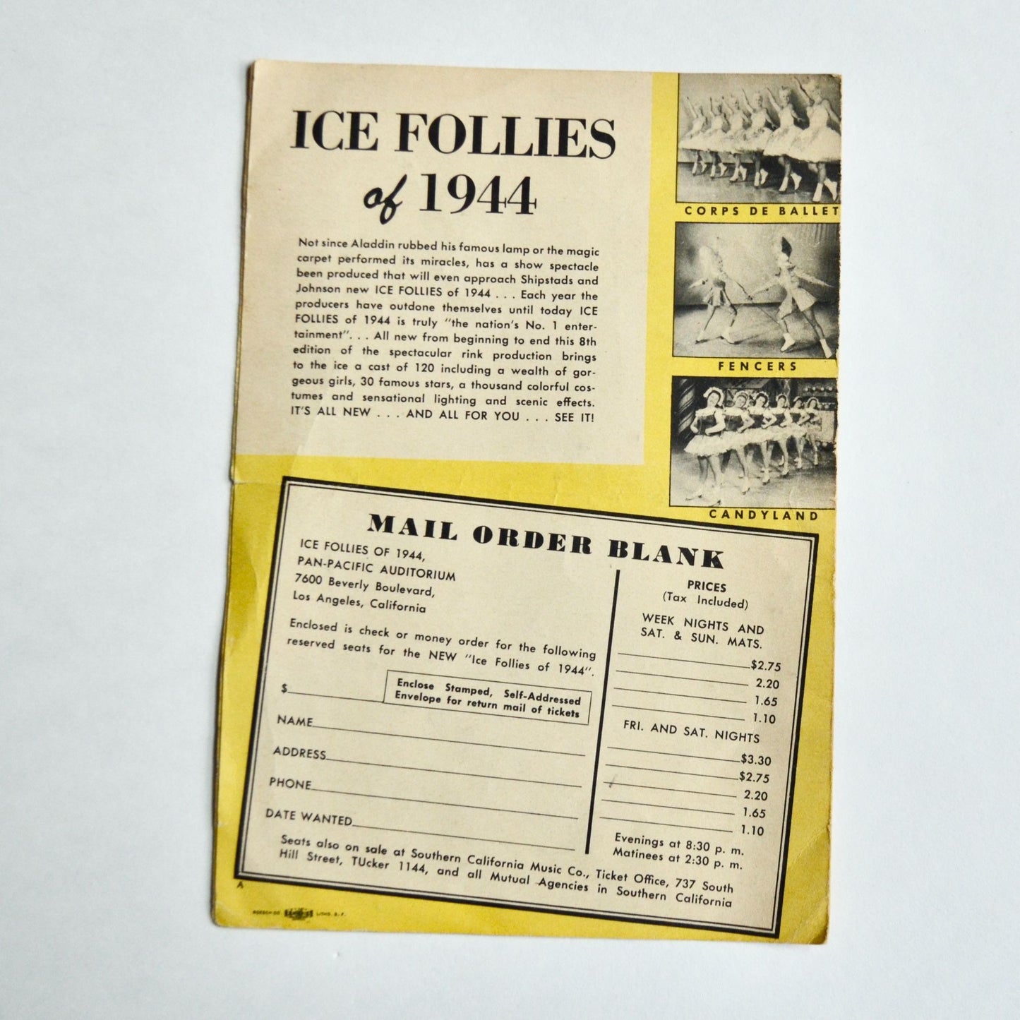 1944 Ice Follies Program Pan-Pacific Auditorium Los Angeles Vintage