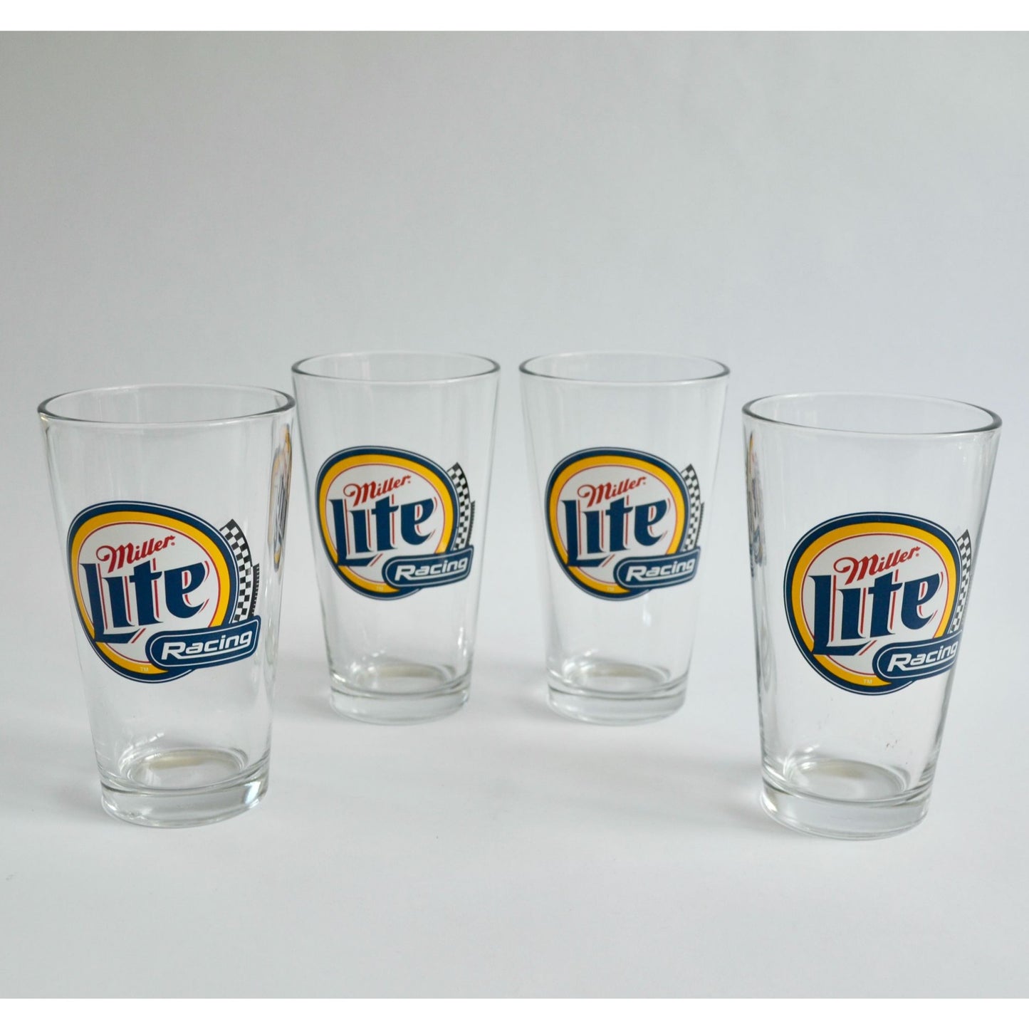 Set of 4 Vintage Miller Lite Racing Beer Glasses Pint 6" NASCAR Indy Car