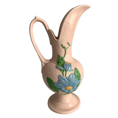 Hull Art 13.5" Tall Pale Pink Pottery Pitcher Floral H-19-13 1/2"