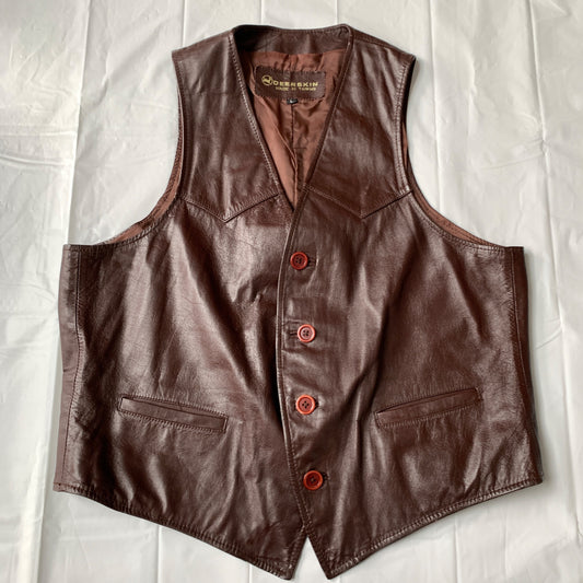 Vintage Deerskin Leather Brown Vest Size Large