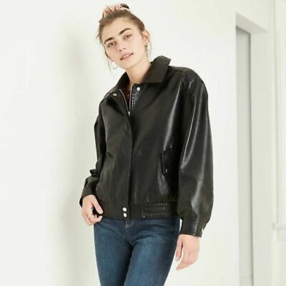 Wild Fable Faux Leather Bomber Jacket New