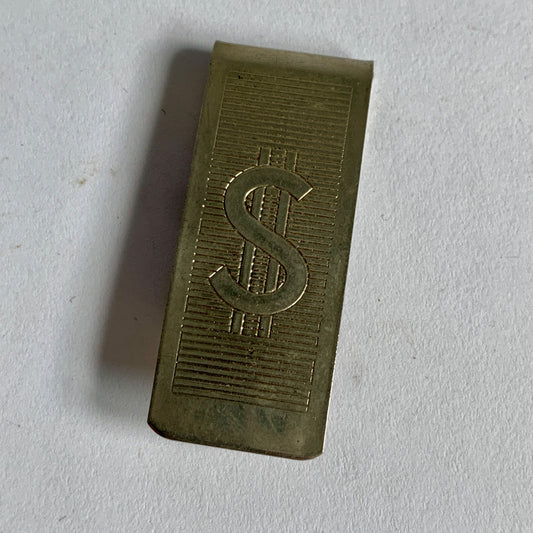 Vintage Silver Tone Dollar Sign Etched Money Clip