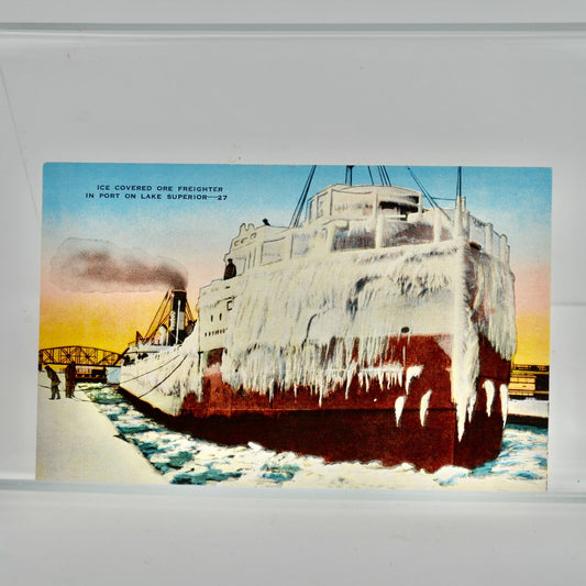 Ice Covered Ore Freighter Duluth Minnesota Postcard Vintage UNUSED