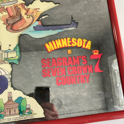 RARE Seagram's 7 Seven Crown Country Minnesota Bar Mirror Sign Vintage