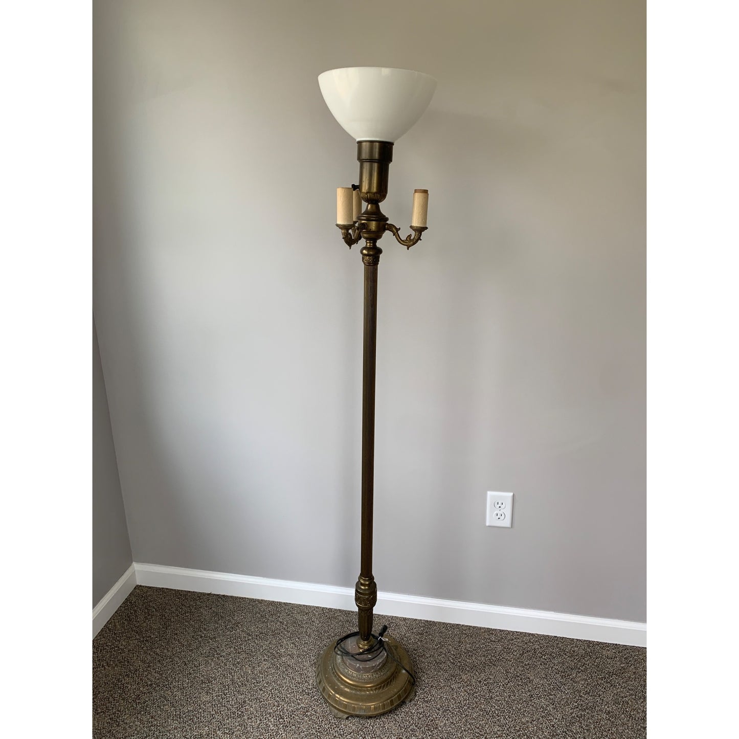 Antique Brass Torchiere 4 Lamp Floor Lamp With Glass Shade
