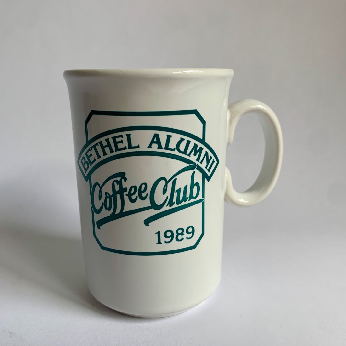 1989 Bethel Alumni Coffee Club Vintage White Green Mug