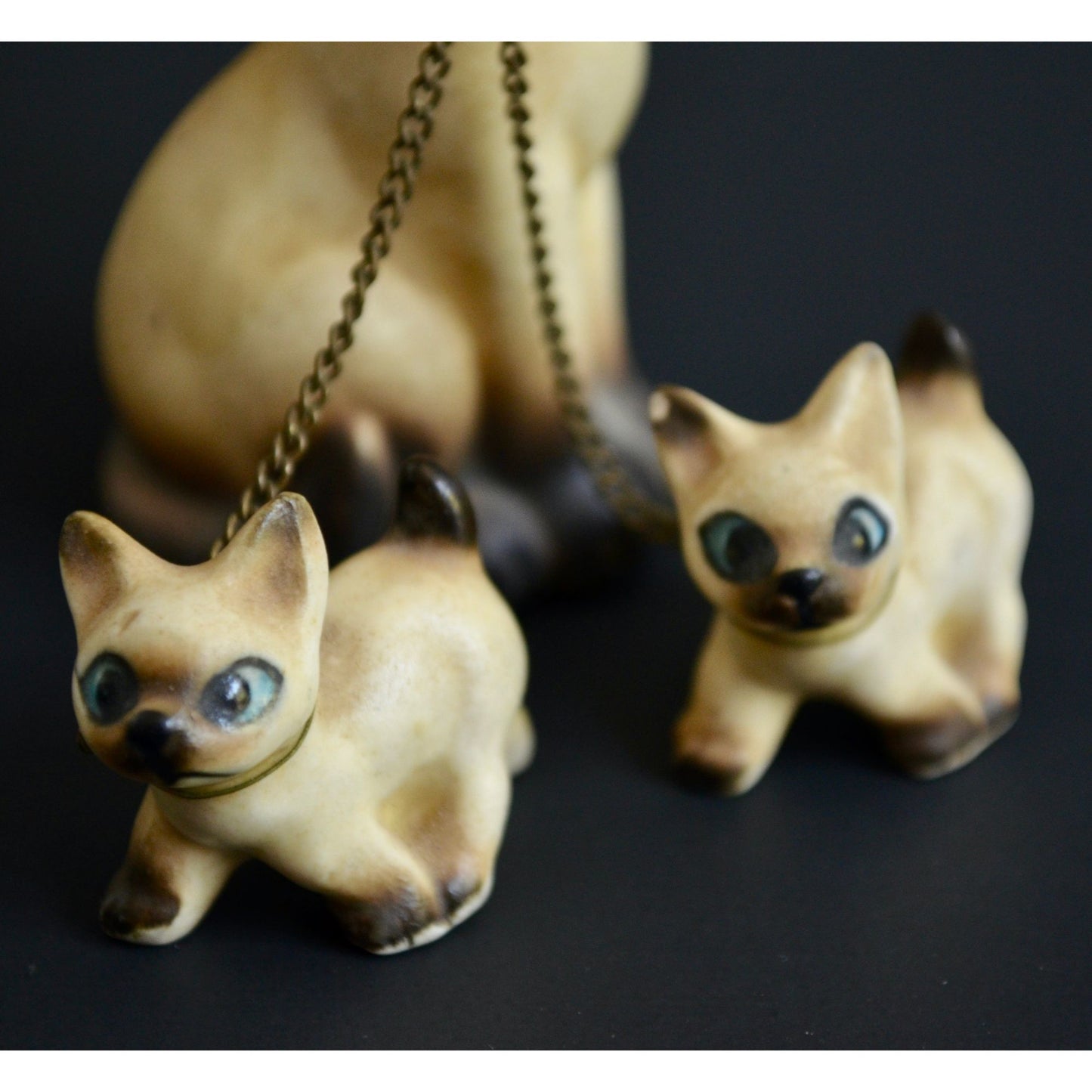 Victoria Ceramics Japan Siamese Cat Kittens Chained Vintage Figurine