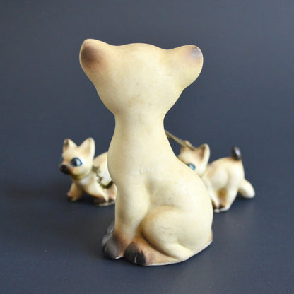 Victoria Ceramics Japan Siamese Cat Kittens Chained Vintage Figurine