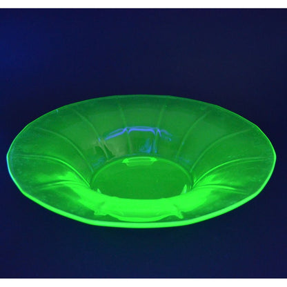 Vintage Uranium Vaseline Green Glass Footed Serving Bowl 12"