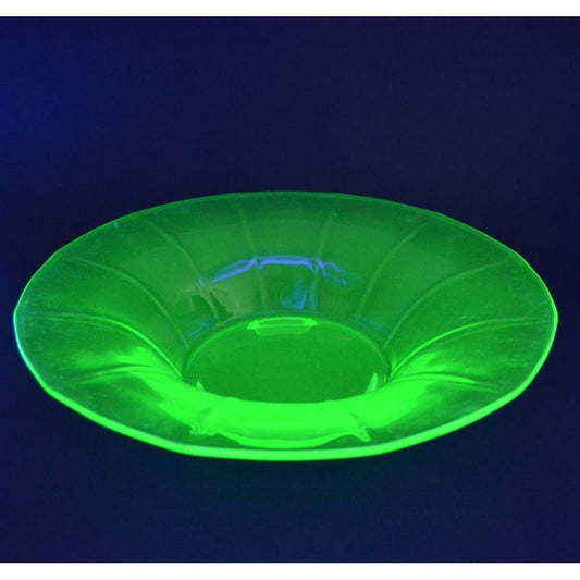 Vintage Uranium Vaseline Green Glass Footed Serving Bowl 12"