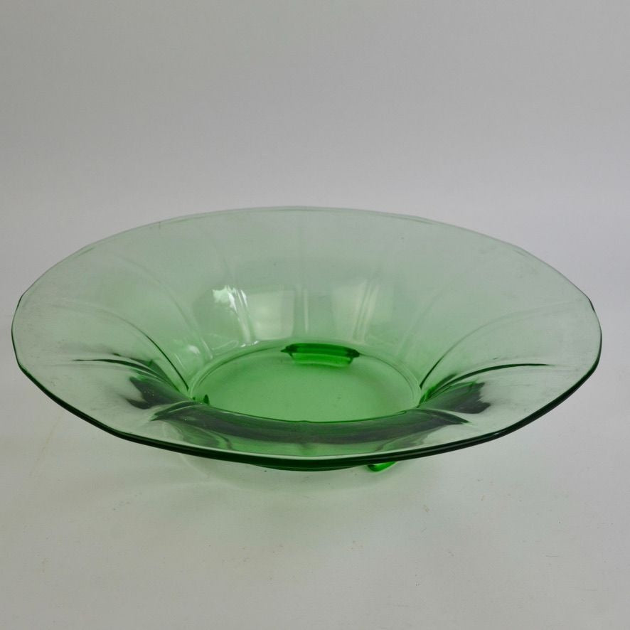 Vintage Uranium Vaseline Green Glass Footed Serving Bowl 12"