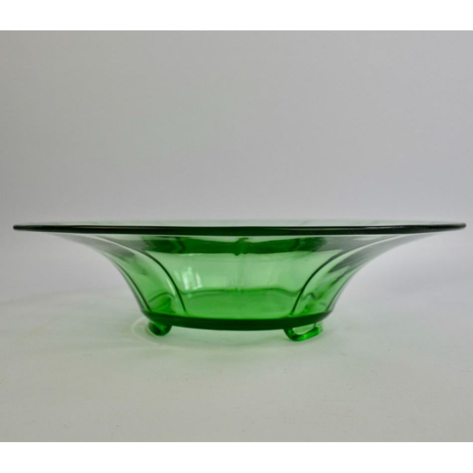 Vintage Uranium Vaseline Green Glass Footed Serving Bowl 12"