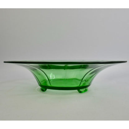 Vintage Uranium Vaseline Green Glass Footed Serving Bowl 12"