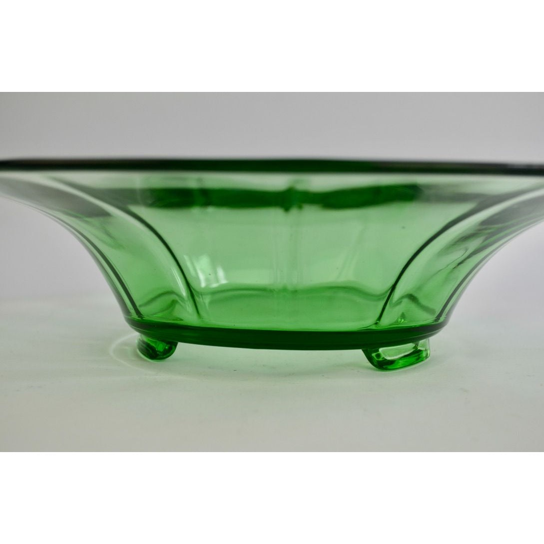 Vintage Uranium Vaseline Green Glass Footed Serving Bowl 12"