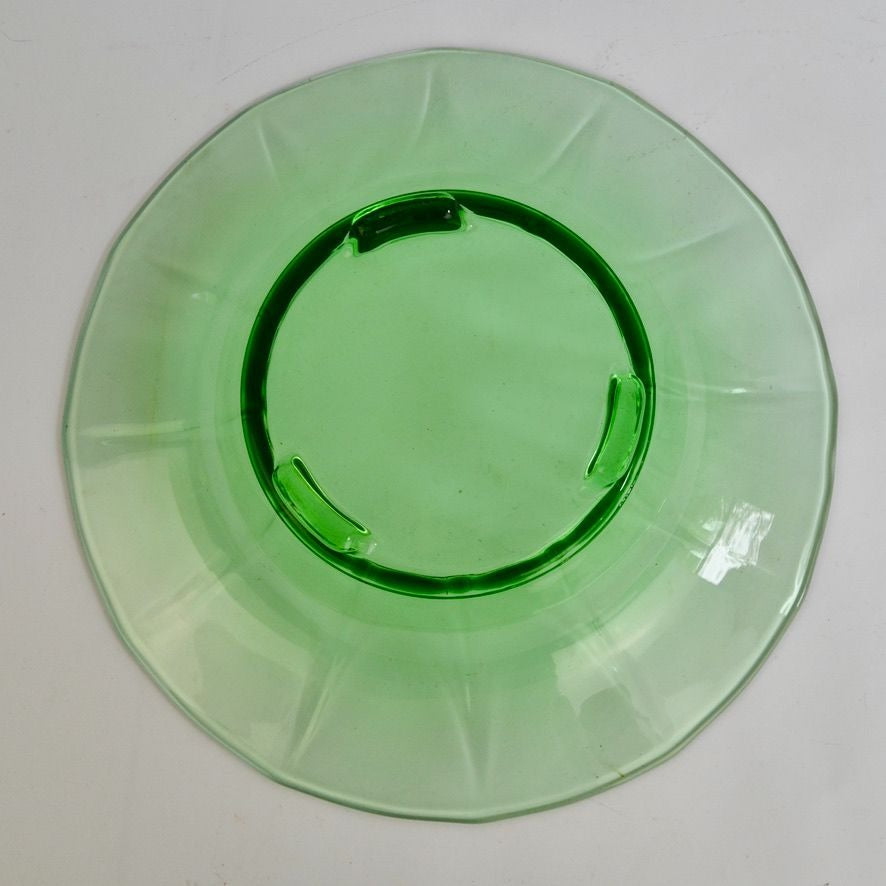 Vintage Uranium Vaseline Green Glass Footed Serving Bowl 12"